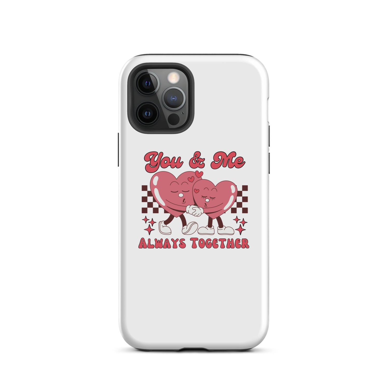 You &amp; Me Always Together iPhone case, red heart characters around the center logo