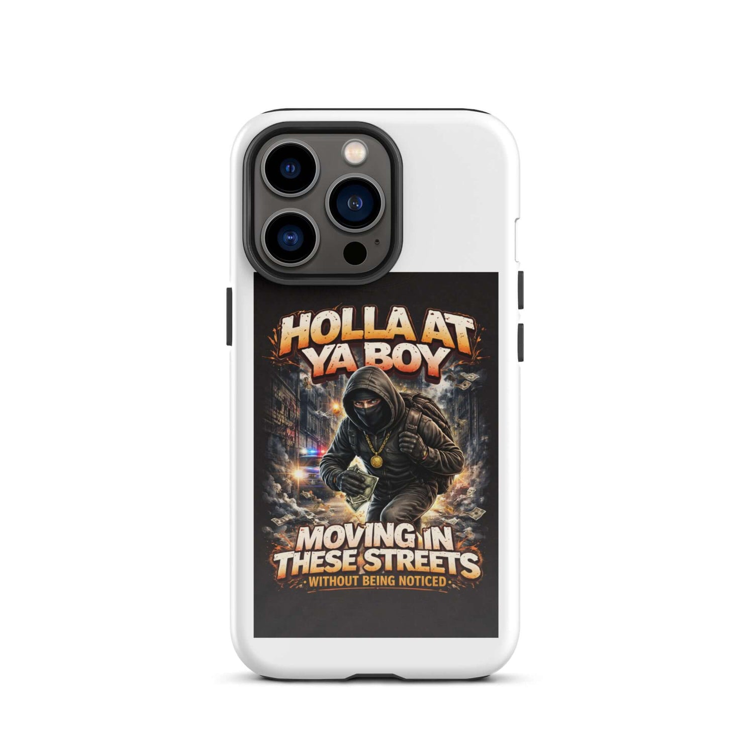Tough iPhone case, white back with camera cutout and &