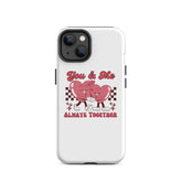 White phone case with red heart characters, “You & Me” script, and “ALWAYS TOGETHER”