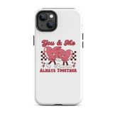 White iPhone case with red heart couple graphic, visible camera cutouts, “ALWAYS TOGETHER”