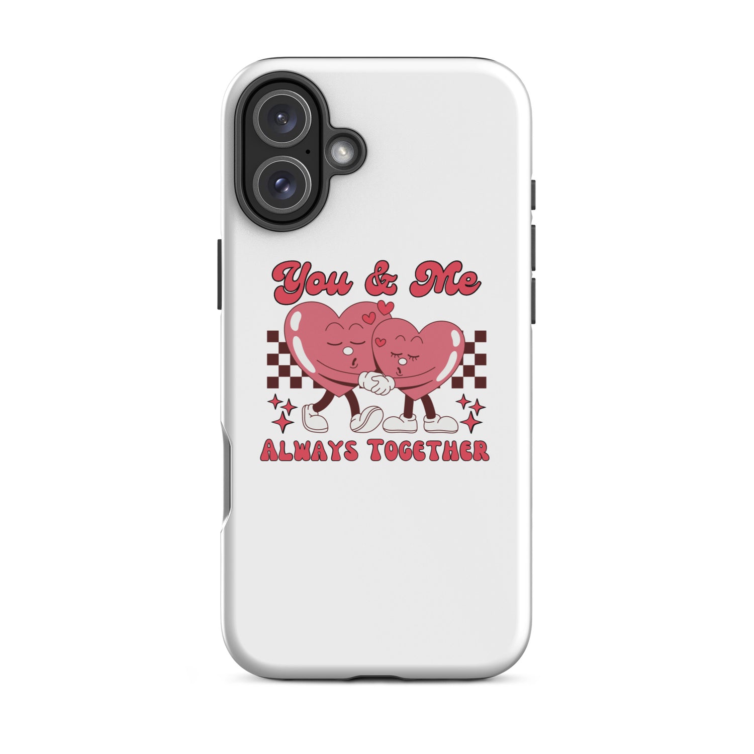 iPhone tough case, white, “You &amp; Me Always Together” hearts design