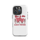 White iPhone tough case with pink heart couple graphic, &
