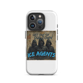 Weißes iPhone Case mit „Ice Agents“-Print und Aussparungen für Kamera und Blitz