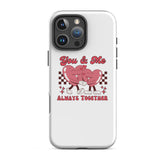 White iPhone tough case with pink heart couple graphic and &