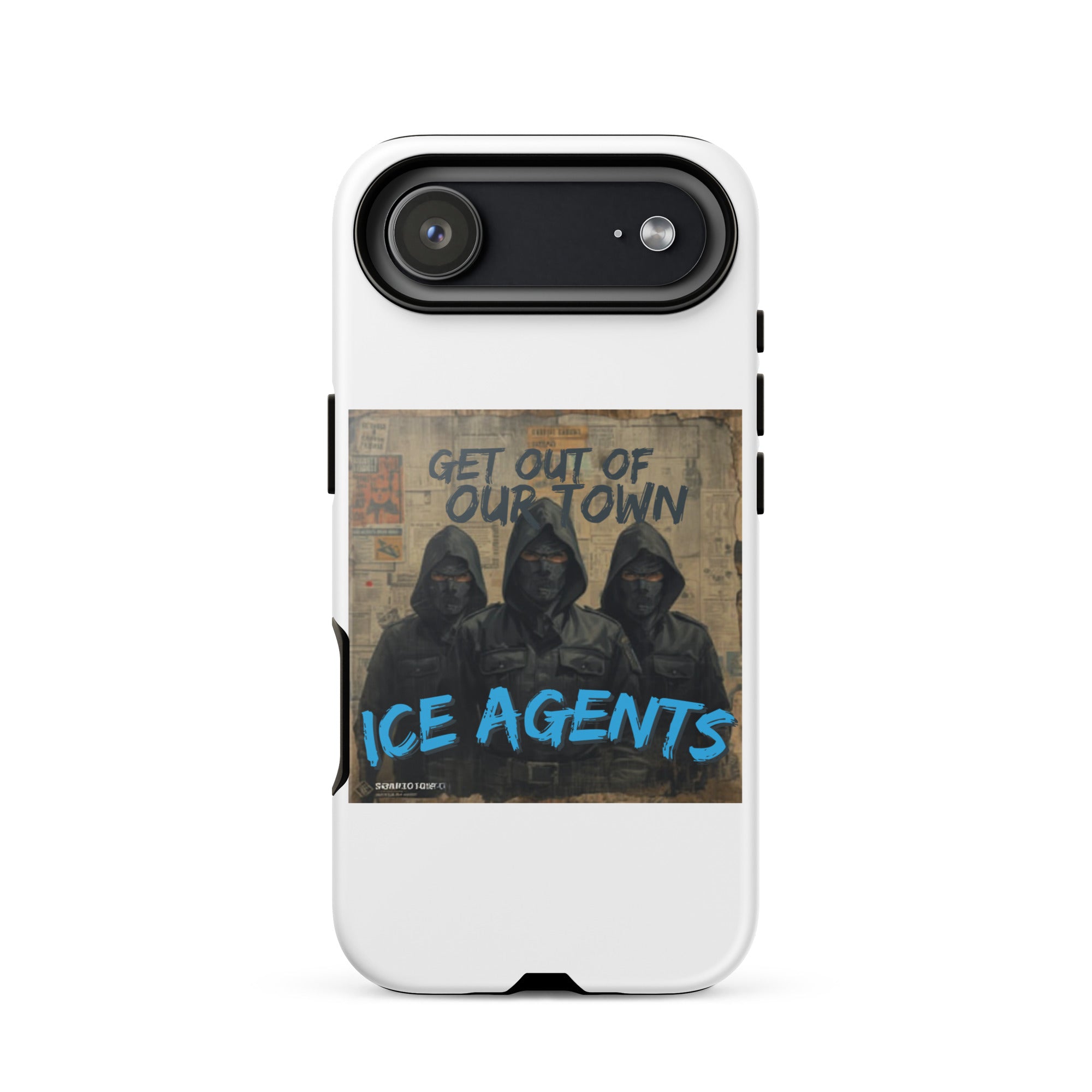 iPhone Hülle mit „Ice Agents“-Design, obere Kameraabschirmung und seitliche Tasten