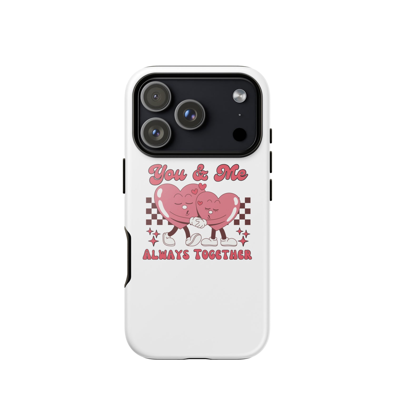 iPhone tough case back with You &amp; Me hearts design under camera module