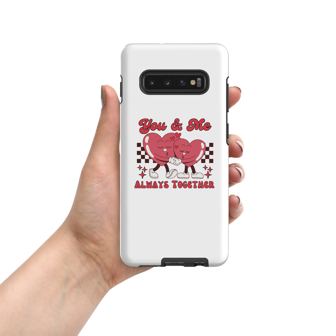 You &amp; Me Always Together Tough case for Samsung phone, white with heart couple graphic