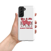 White tough phone case with red heart couple graphic and &