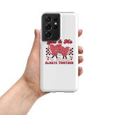 White tough phone case with red heart couple graphic and &