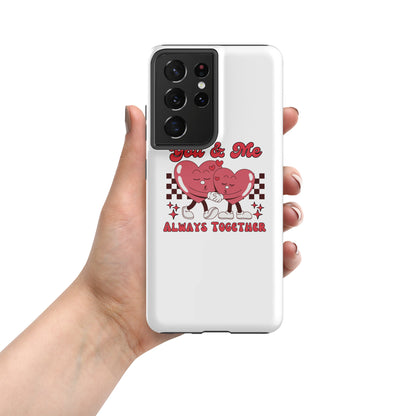 White Tough case back with red heart couple “You &amp; Me” and “ALWAYS TOGETHER,” camera lenses