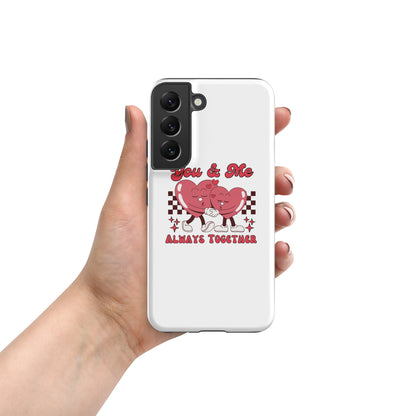 White phone case back with red heart couple graphic, "You &amp; Me" and "Always Together"