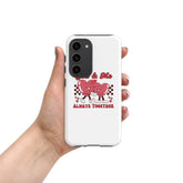 White Samsung tough phone case with red lovebirds, “You & Me” and “Always Together”