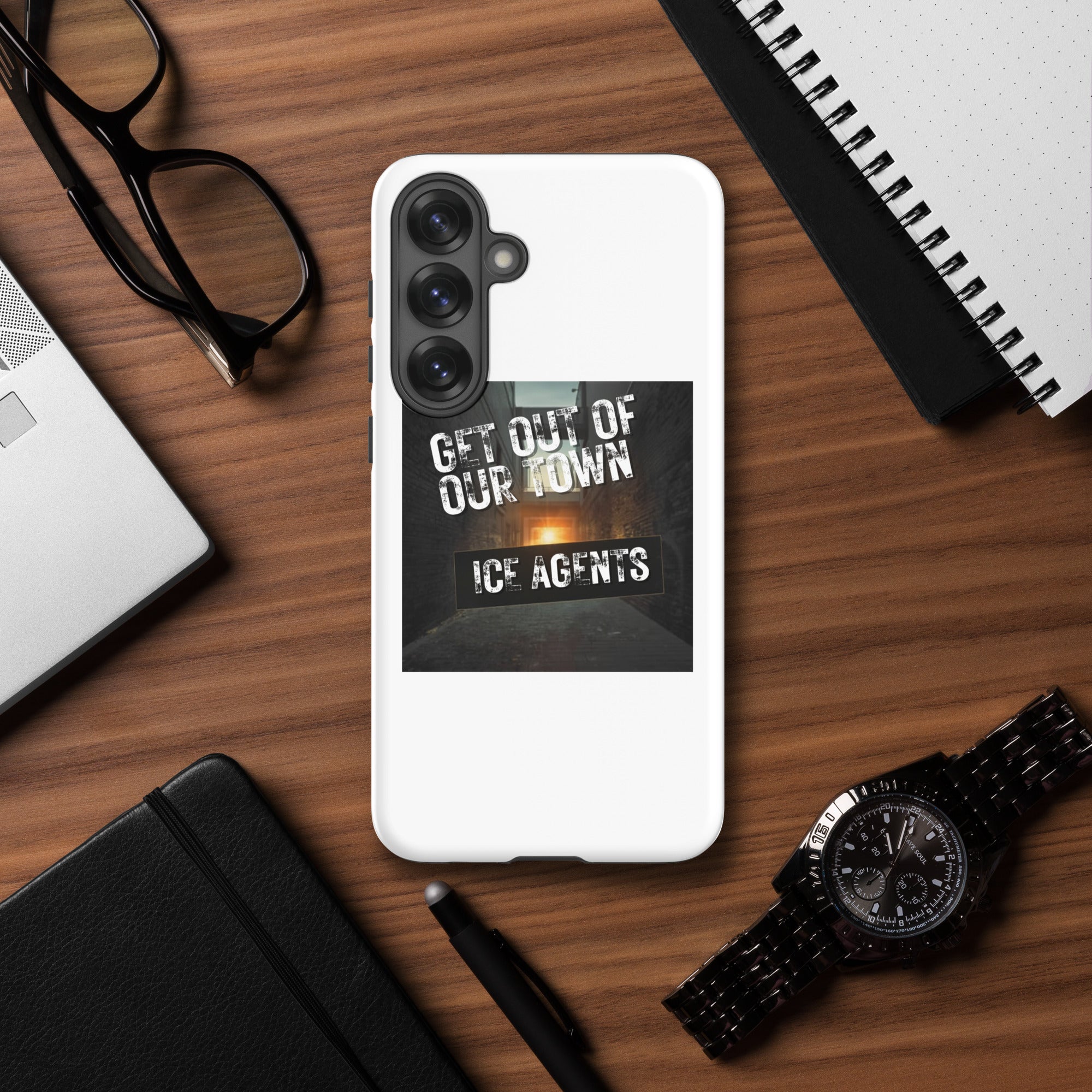 White Samsung phone case showing triple camera cutouts and &