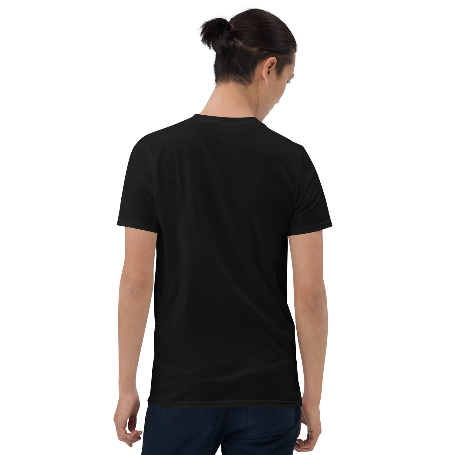 Black unisex short-sleeve T-shirt, back view