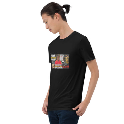 Black unisex short-sleeve T-shirt with colorful front graphic and crew neck
