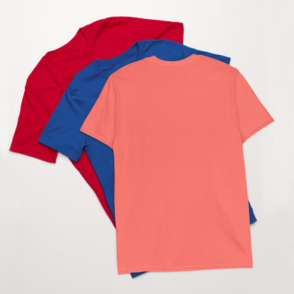 Coral pink unisex short-sleeve T-shirt, plain back, crew neck