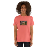 Coral crew-neck short-sleeve T-shirt with front graphic print