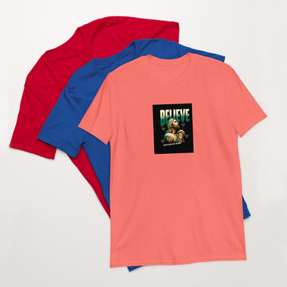 Coral pink unisex short-sleeve T-shirt with &