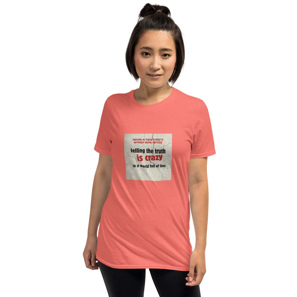 Coral unisex T-shirt with front square graphic print