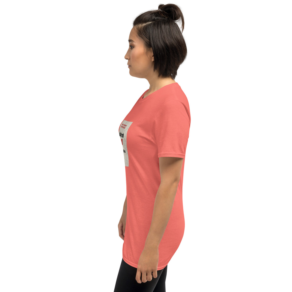 Coral unisex T-shirt with back shoulder graphic patch