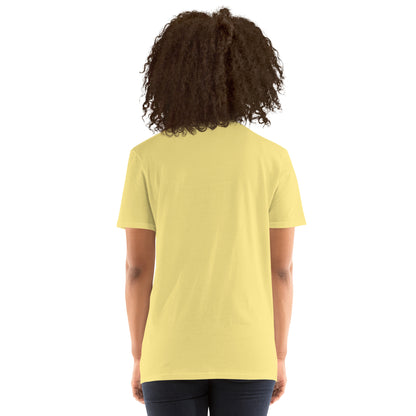 Daisy yellow T-shirt, back view with short sleeves and crew neck