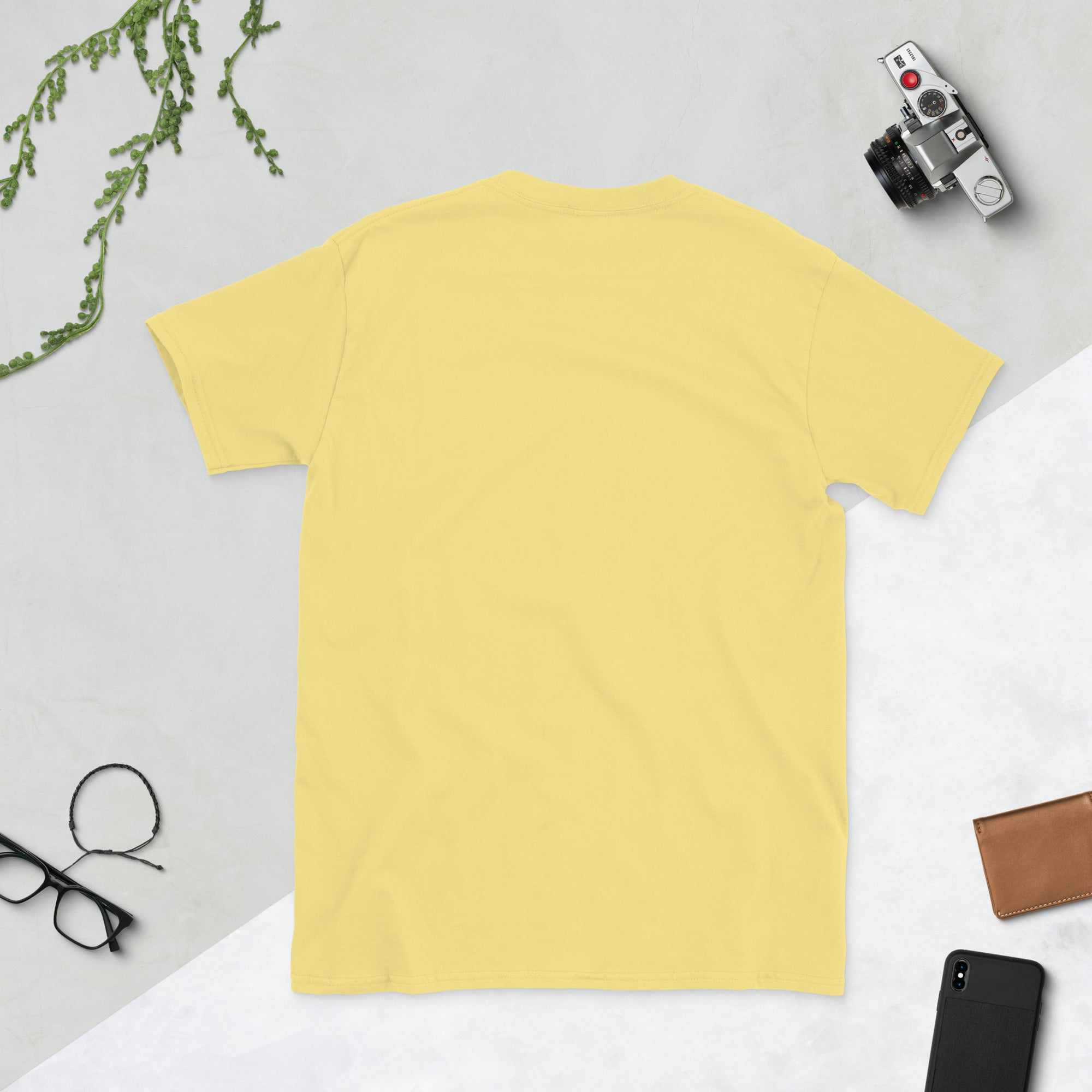 Yellow unisex short-sleeve T-shirt, plain back view (no visible print)