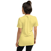 Yellow unisex t-shirt, back view, short sleeves and crew neck