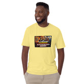 Yellow unisex short-sleeve T-shirt with front square statement graphic