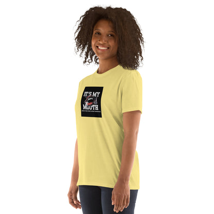 Daisy yellow short-sleeve unisex T-shirt, front graphic square on left chest