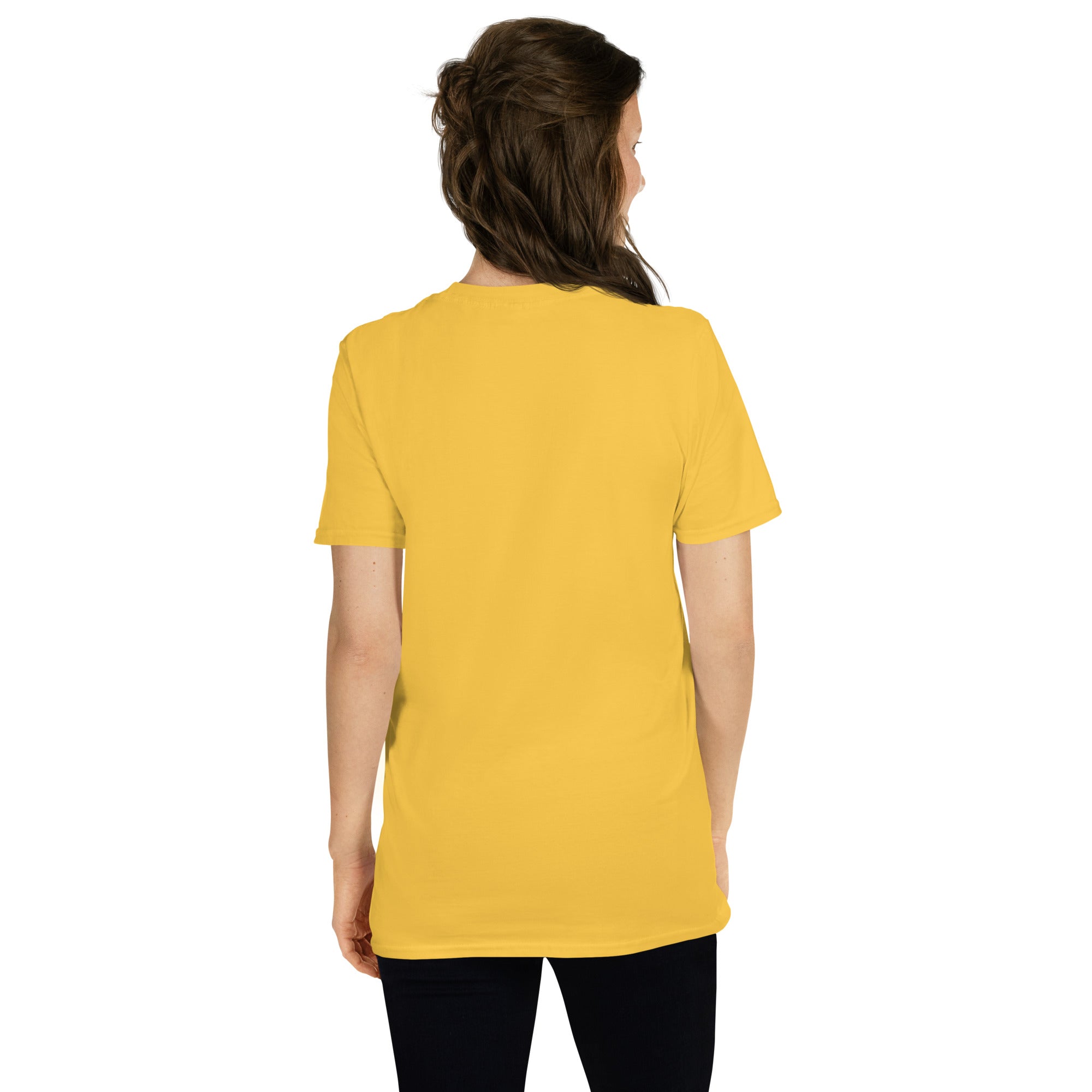 Yellow unisex short-sleeve T-shirt, back view