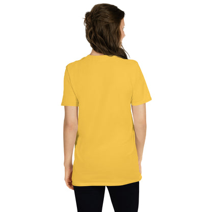 Yellow unisex short-sleeve T-shirt, back view