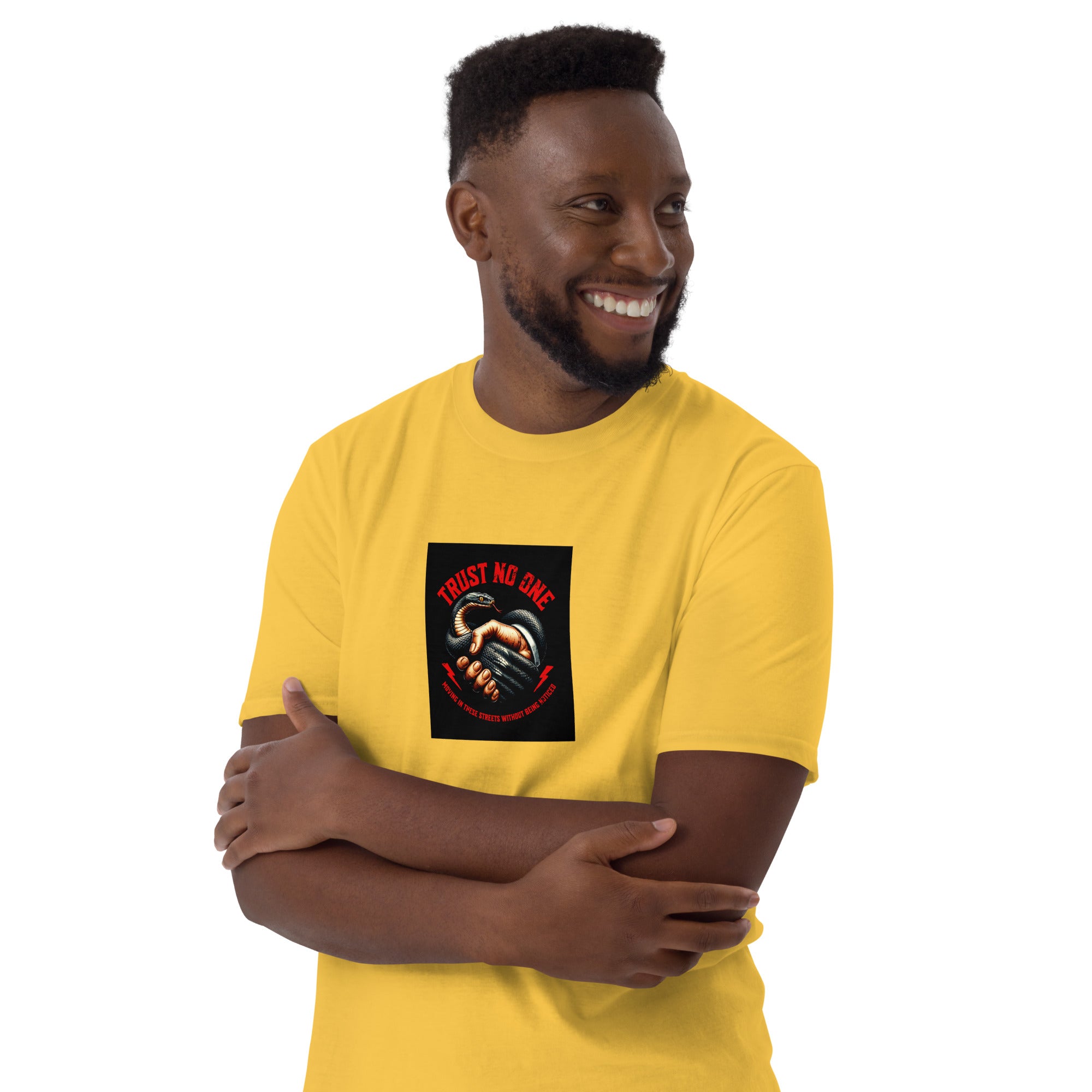 Yellow unisex T-shirt with front square graphic print
