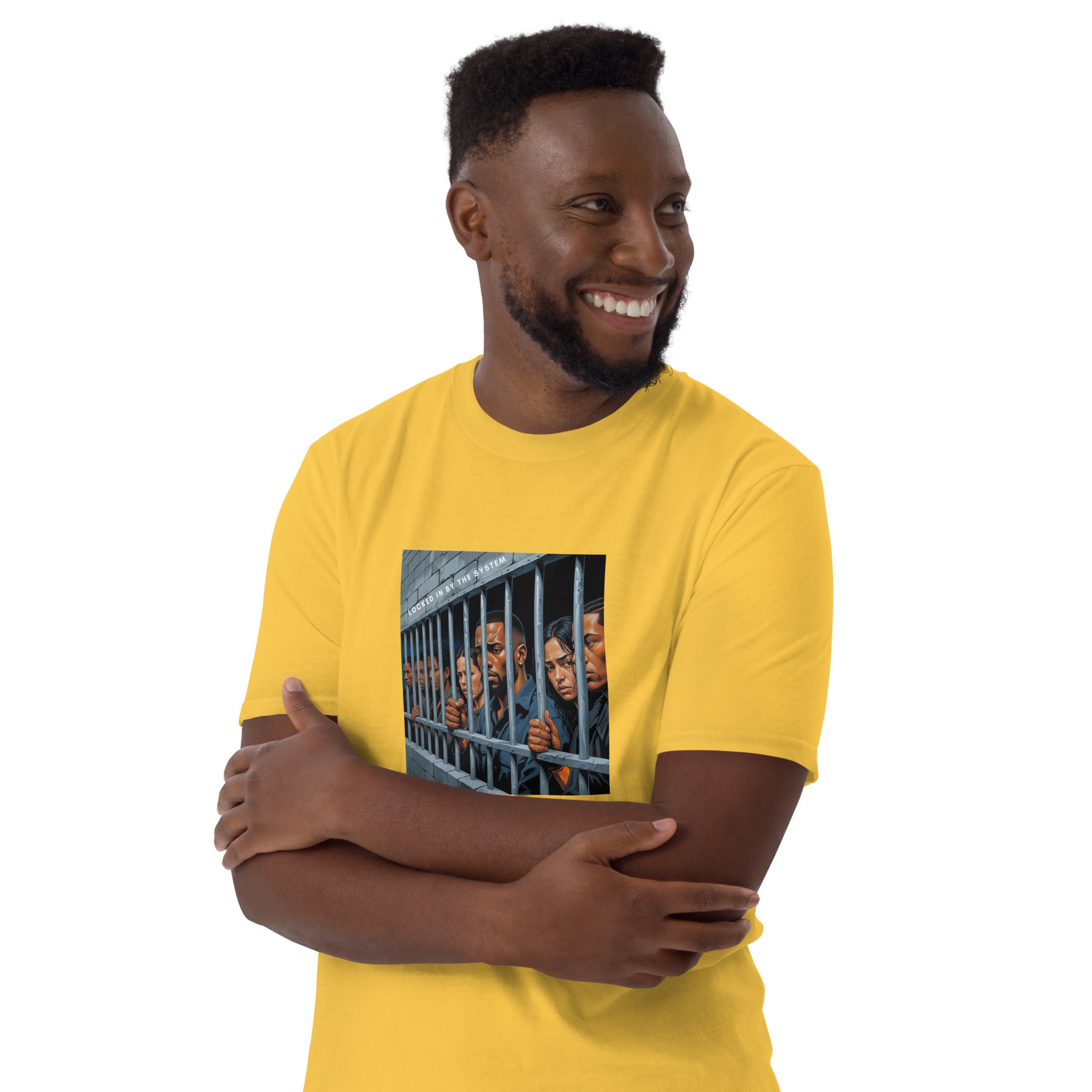 Daisy yellow short-sleeve unisex T-shirt with front bar graphic print