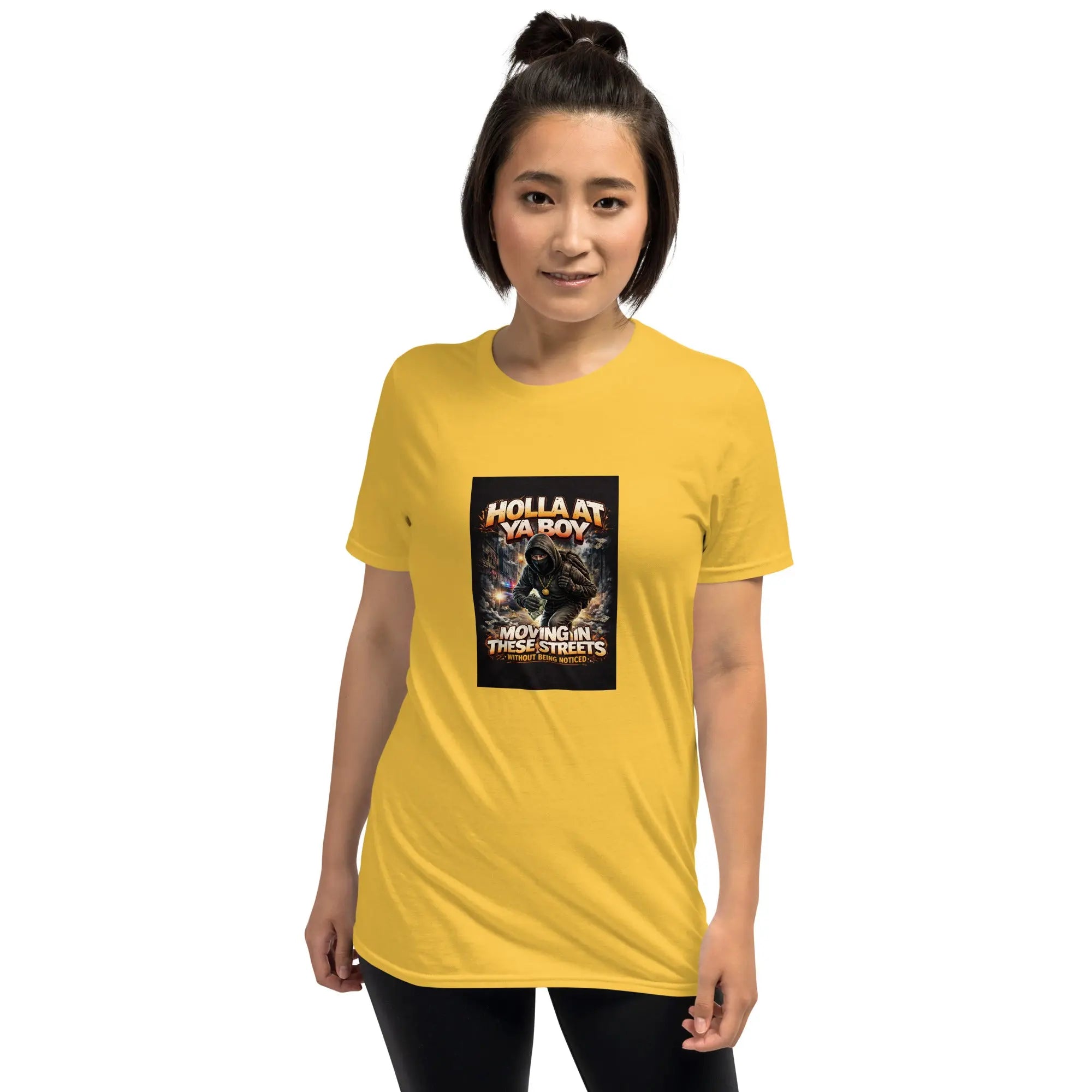 Unisex T-Shirt in Gelb mit Frontprint-Quadrat