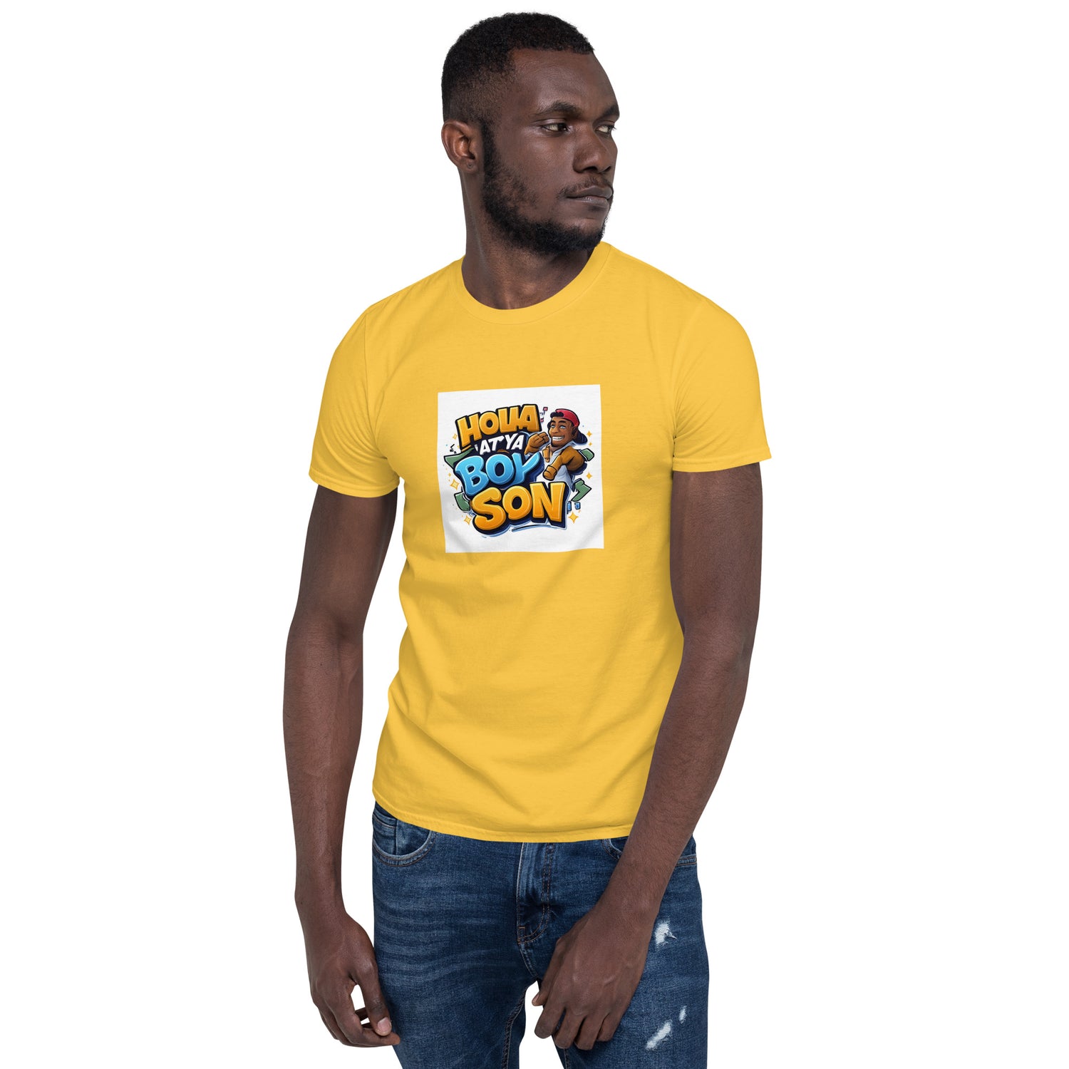 Holla At Ya Boy Son unisex T-shirt, gelb, Rundhalsausschnitt, Frontprint