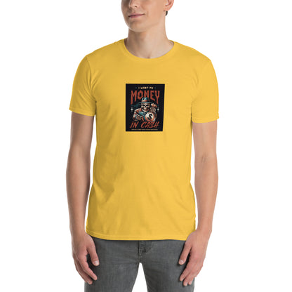 Unisex short-sleeve T-shirt, yellow—front graphic centered on chest