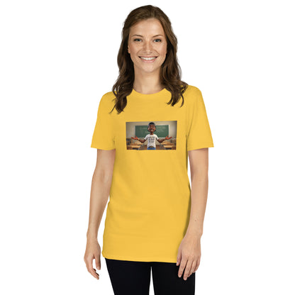Yellow unisex T-shirt with front photo graphic