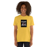 Unisex short-sleeve T-shirt, yellow, front mouth graphic