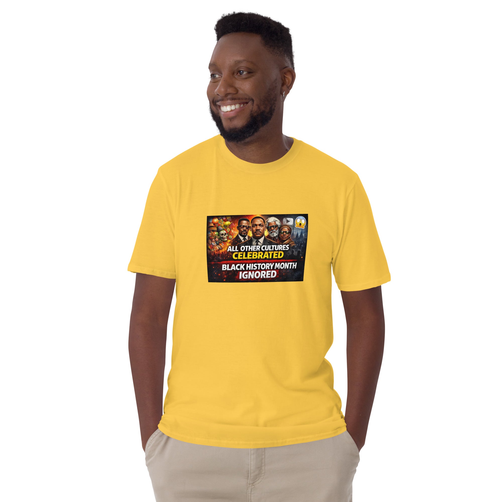 Yellow unisex T-shirt with chest graphic for Black History Month