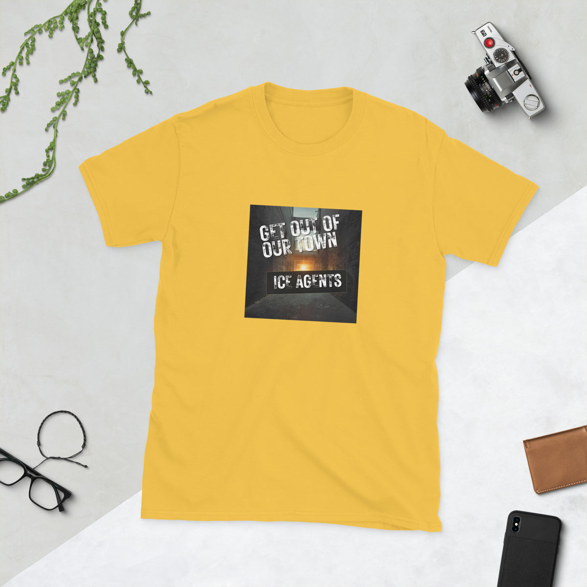MIS Apparel streetwear T-shirt, yellow with front square graphic