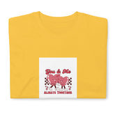 Yellow graphic tee with heart mice &