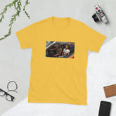 MIS Apparel graphic tee in yellow with rectangular front photo print, crew neck