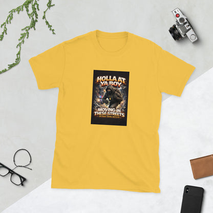 Yellow graphic streetwear tee with front square cat print
