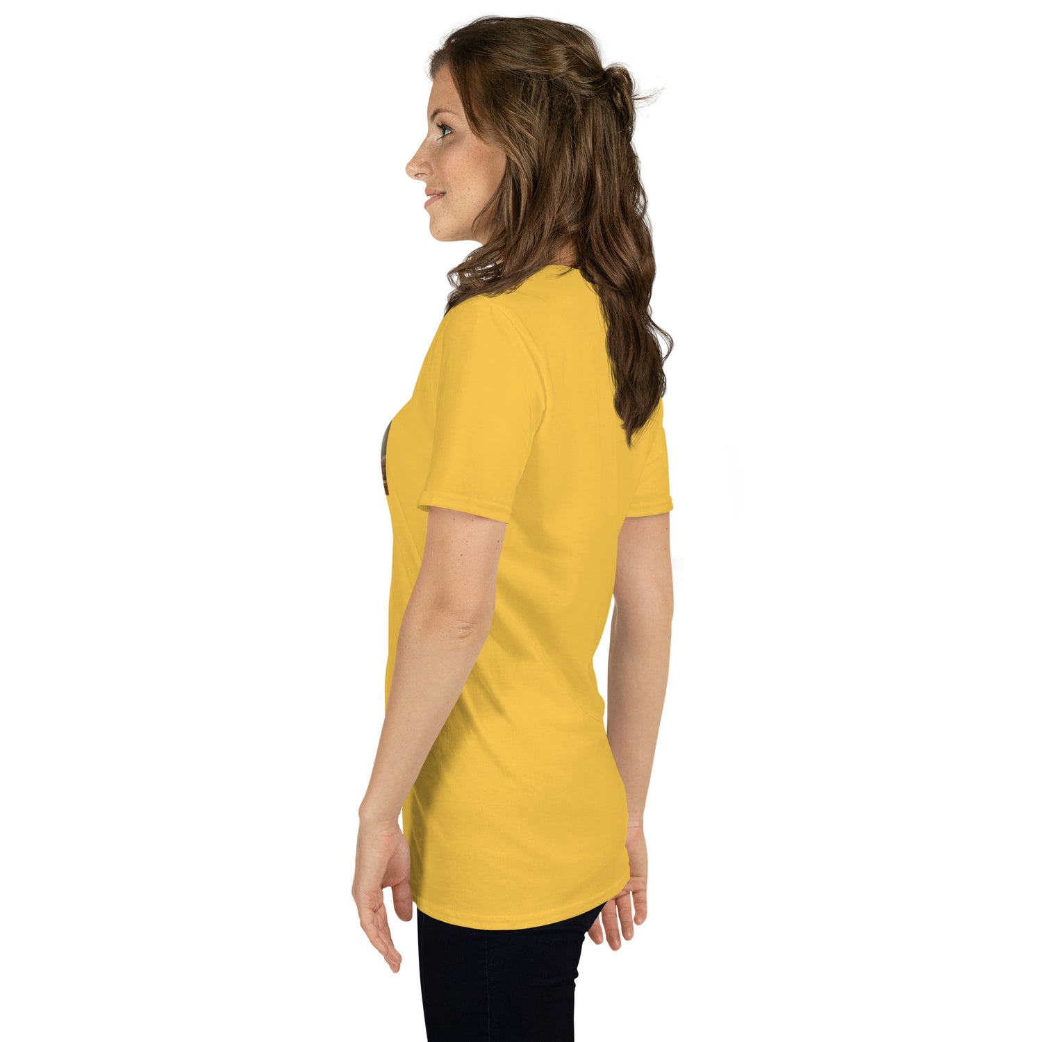 Yellow unisex T-shirt, side profile
