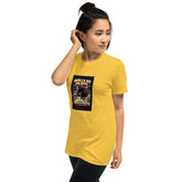 Unisex T-shirt in mustard yellow with front square street graphic and crew neck