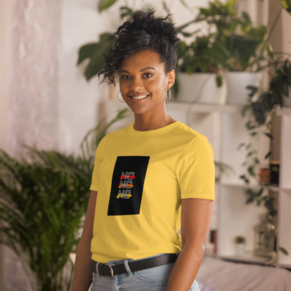Yellow crew-neck unisex T-shirt with front square logo print