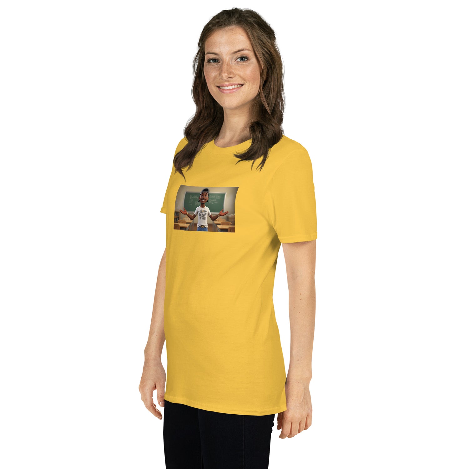 Yellow unisex T-shirt with front photo graphic