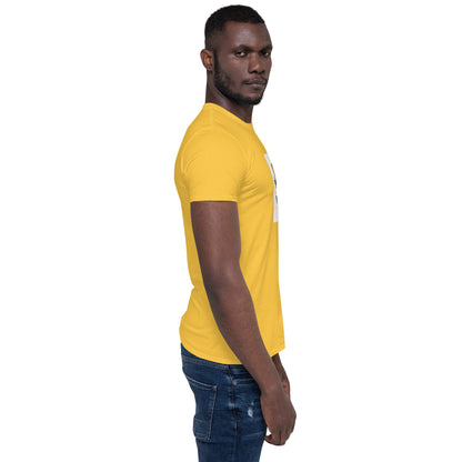 Holla At Ya Boy Son unisex T-shirt, gelb, Seitenansicht am Ärmel und Oberkörper
