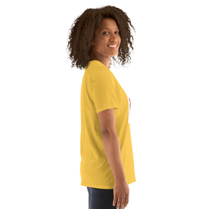 Daisy unisex tee, side profile, crew neck and short sleeves.