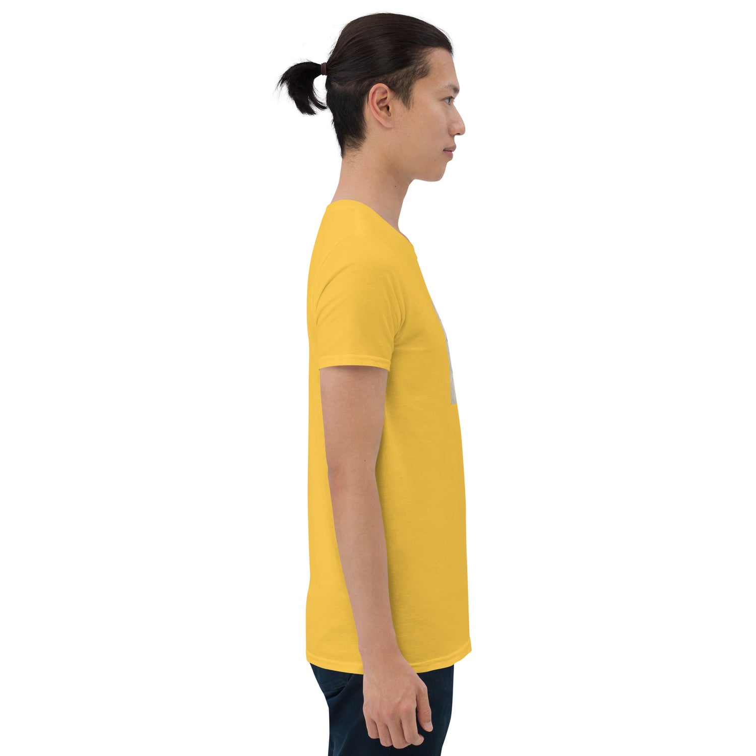 Daisy yellow T-shirt side view, short sleeves, no visible front graphic